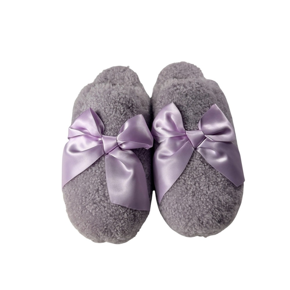UGG W Addison Lavender Fog Faux Fur Satin Bow Slipper Mules 1020038 Size 10 NEW